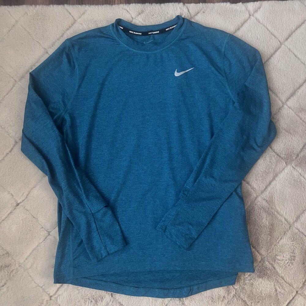 Nike Dri Fit Large Move to Zero Running Shirt Green Long Sleeve Crew Neck